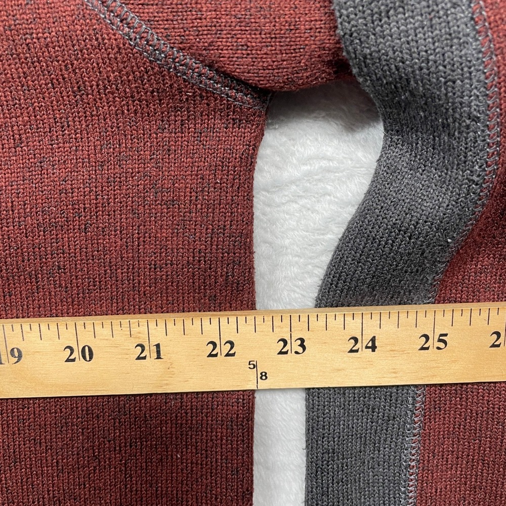 Eddie Bauer Sweater Men Large Burgundy Red Gray Raglan Fleece Lined Crewneck - Picture 7 of 10